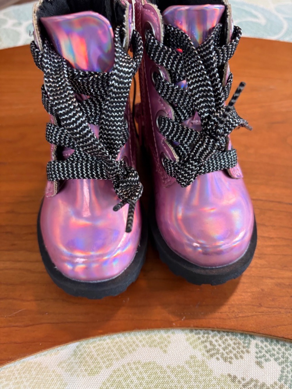 Pinky Metallic Pink Girls Lace-Up Boots